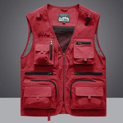 2025 New Men'S Vest Tactical Webbed Gear Coat Summer Photographer Waistcoat Tool Many Pocket Mesh Work Sleeveless Jacket Male