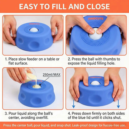 FINDCUTE 3-In-1 Slow Feeder Dog Lick Bowl Made of Food-Grade Silicone – Hygienic Seamless Surface with No Crevices, Base & Ball Detachable for Deep Cleaning, Perfect for Fast Eaters to Reduce Bloat, Safe for Wet Food Dry Kibble Yogurt Puree & Bone Broth