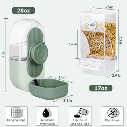 2PCS Water and Feeder Set, Parakeet Cage Additions, Parrot Seed Food Container and Water Dispenser for Siskins, Lovebirds, Parrotlets and Canaries