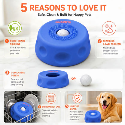 FINDCUTE 3-In-1 Slow Feeder Dog Lick Bowl Made of Food-Grade Silicone – Hygienic Seamless Surface with No Crevices, Base & Ball Detachable for Deep Cleaning, Perfect for Fast Eaters to Reduce Bloat, Safe for Wet Food Dry Kibble Yogurt Puree & Bone Broth