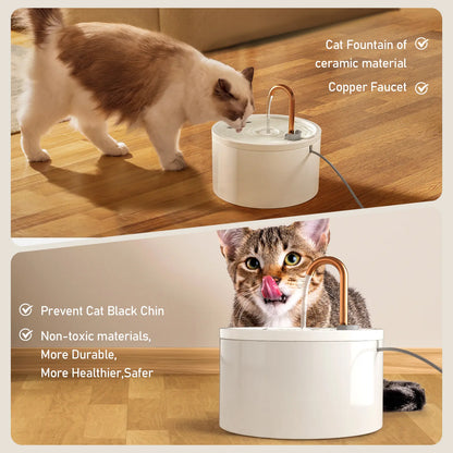 Summervibes Petlovers MISFANS 2.1L Ceramic Cat Fountain Ultra-Quiet Easy-Clean Automatic Water Bowl Feeder with Dual Filtration System Bpa-Free Natural Craftsmanship|Wired Plug-In Model