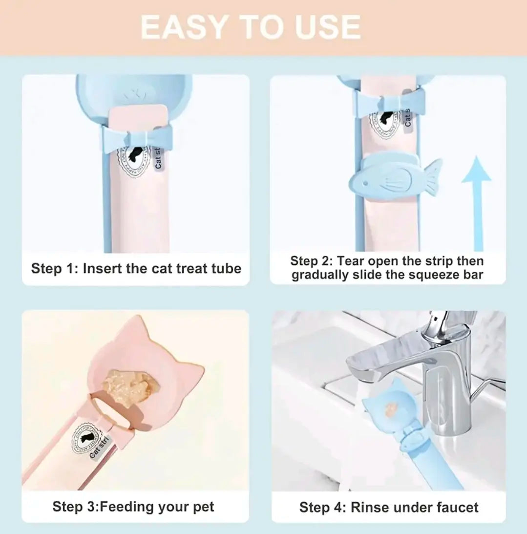 3PCS Cat Treat Spoon Set-Squeeze Feeder for Licky Treats & Wet Food Stops Kitties from Chewing Treat Bags Extra Long Handle Design for Easy Feeding , Say Goodbye to Dirty Hands or Mess on the Floor Clean Healthy Feeding Accessories