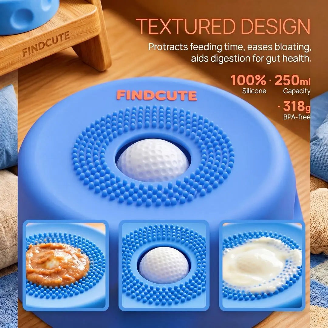 FINDCUTE 3-In-1 Slow Feeder Dog Lick Bowl Made of Food-Grade Silicone – Hygienic Seamless Surface with No Crevices, Base & Ball Detachable for Deep Cleaning, Perfect for Fast Eaters to Reduce Bloat, Safe for Wet Food Dry Kibble Yogurt Puree & Bone Broth