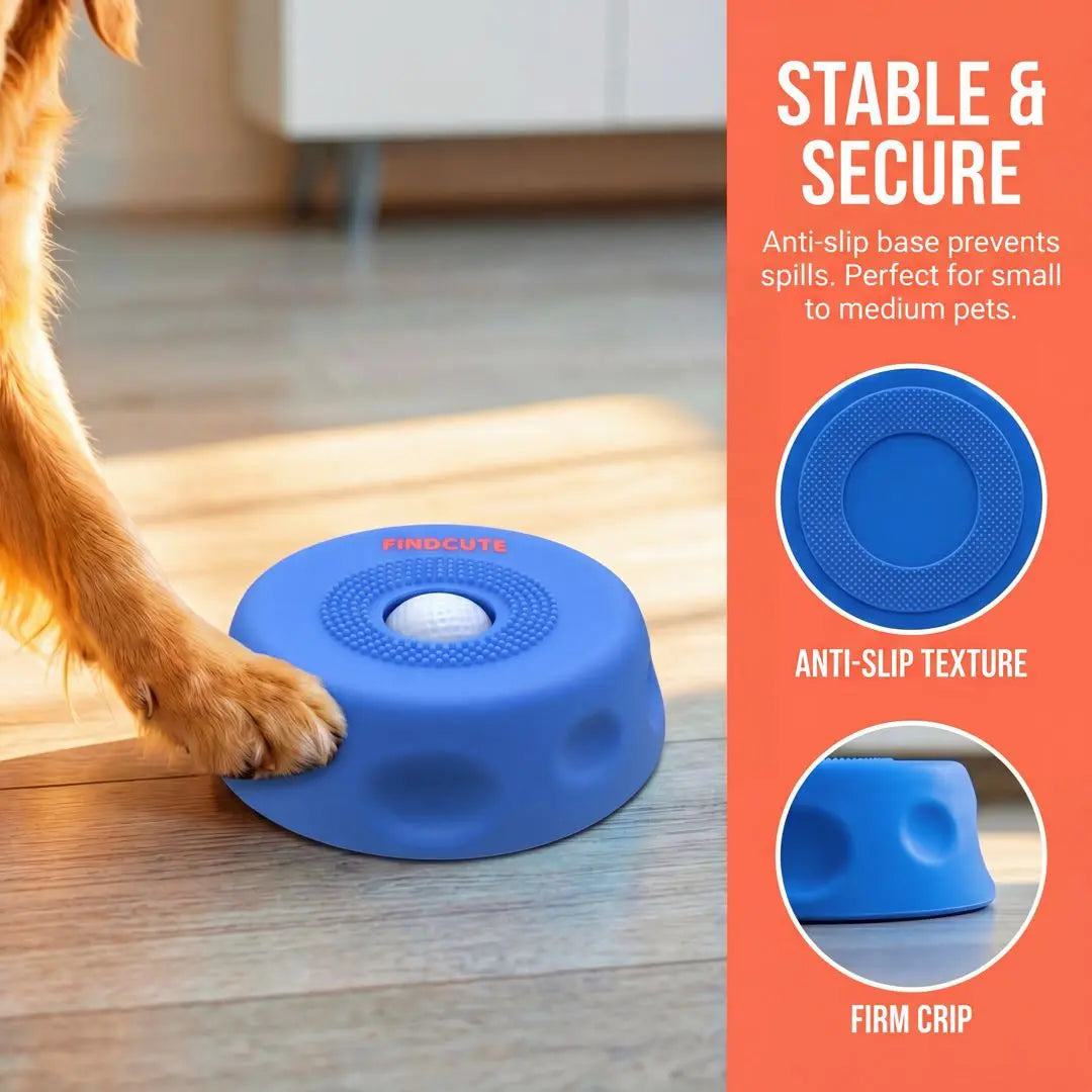 FINDCUTE 3-In-1 Slow Feeder Dog Lick Bowl Made of Food-Grade Silicone – Hygienic Seamless Surface with No Crevices, Base & Ball Detachable for Deep Cleaning, Perfect for Fast Eaters to Reduce Bloat, Safe for Wet Food Dry Kibble Yogurt Puree & Bone Broth