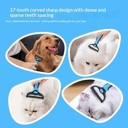 Pet Dematting Undercoat Rake, Double-Sided Deshedding Brush for Dogs & Cats, Pain-Free Tangle Remover, Reduces Shedding & Mats, Grooming Tool, #Summervibers,#