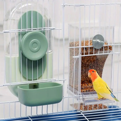 2PCS Water and Feeder Set, Parakeet Cage Additions, Parrot Seed Food Container and Water Dispenser for Siskins, Lovebirds, Parrotlets and Canaries