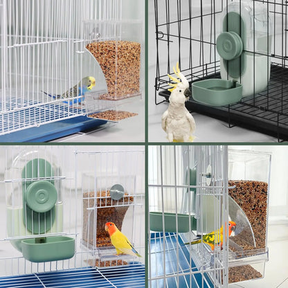 2PCS Water and Feeder Set, Parakeet Cage Additions, Parrot Seed Food Container and Water Dispenser for Siskins, Lovebirds, Parrotlets and Canaries
