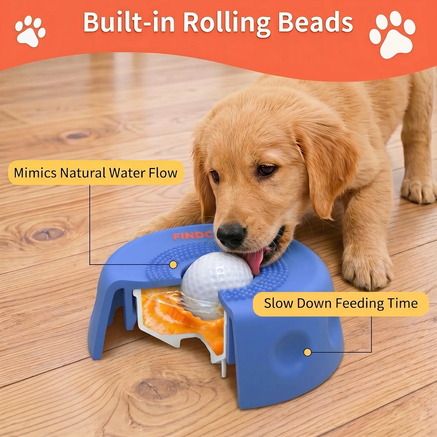 FINDCUTE 3-In-1 Slow Feeder Dog Lick Bowl Made of Food-Grade Silicone – Hygienic Seamless Surface with No Crevices, Base & Ball Detachable for Deep Cleaning, Perfect for Fast Eaters to Reduce Bloat, Safe for Wet Food Dry Kibble Yogurt Puree & Bone Broth