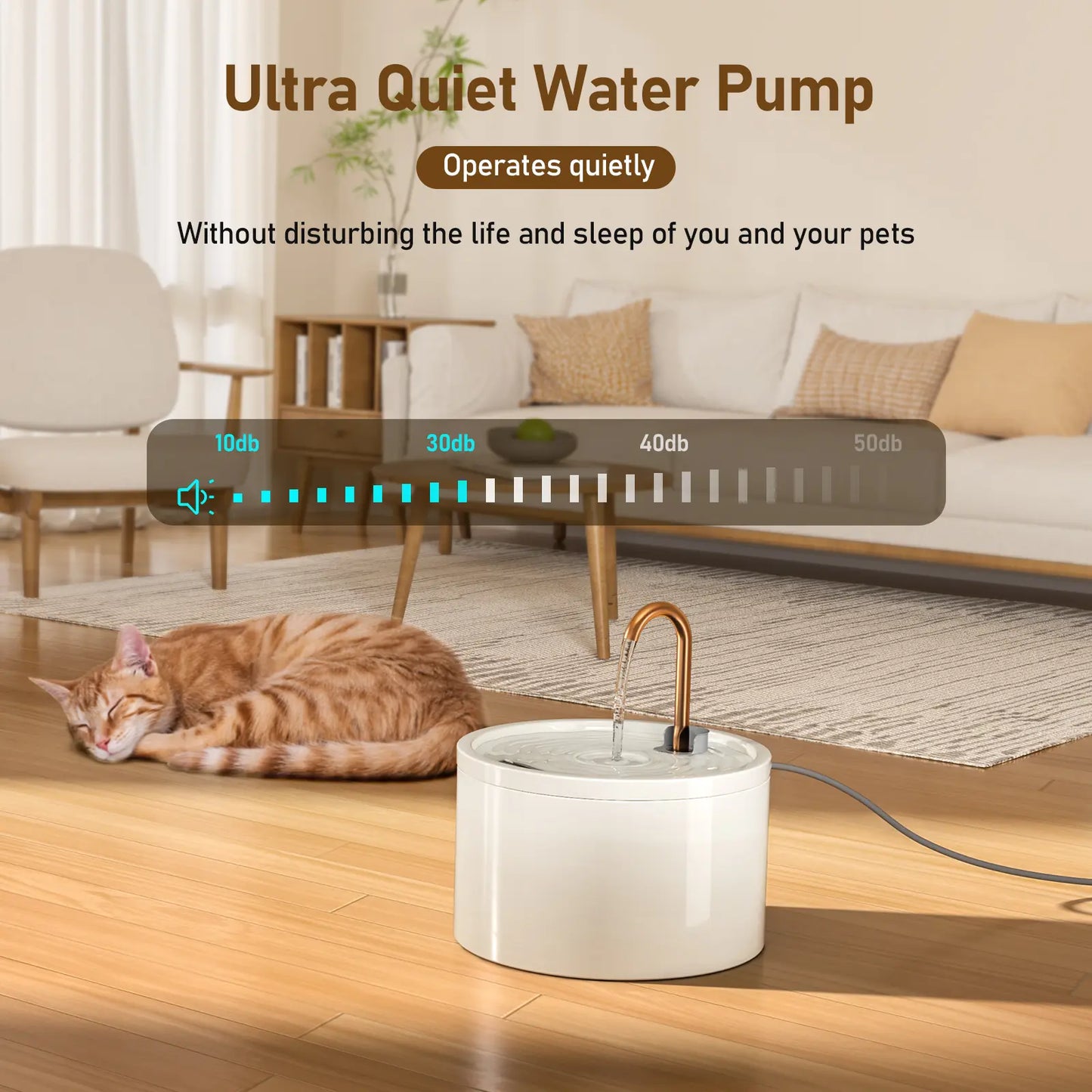 Summervibes Petlovers MISFANS 2.1L Ceramic Cat Fountain Ultra-Quiet Easy-Clean Automatic Water Bowl Feeder with Dual Filtration System Bpa-Free Natural Craftsmanship|Wired Plug-In Model