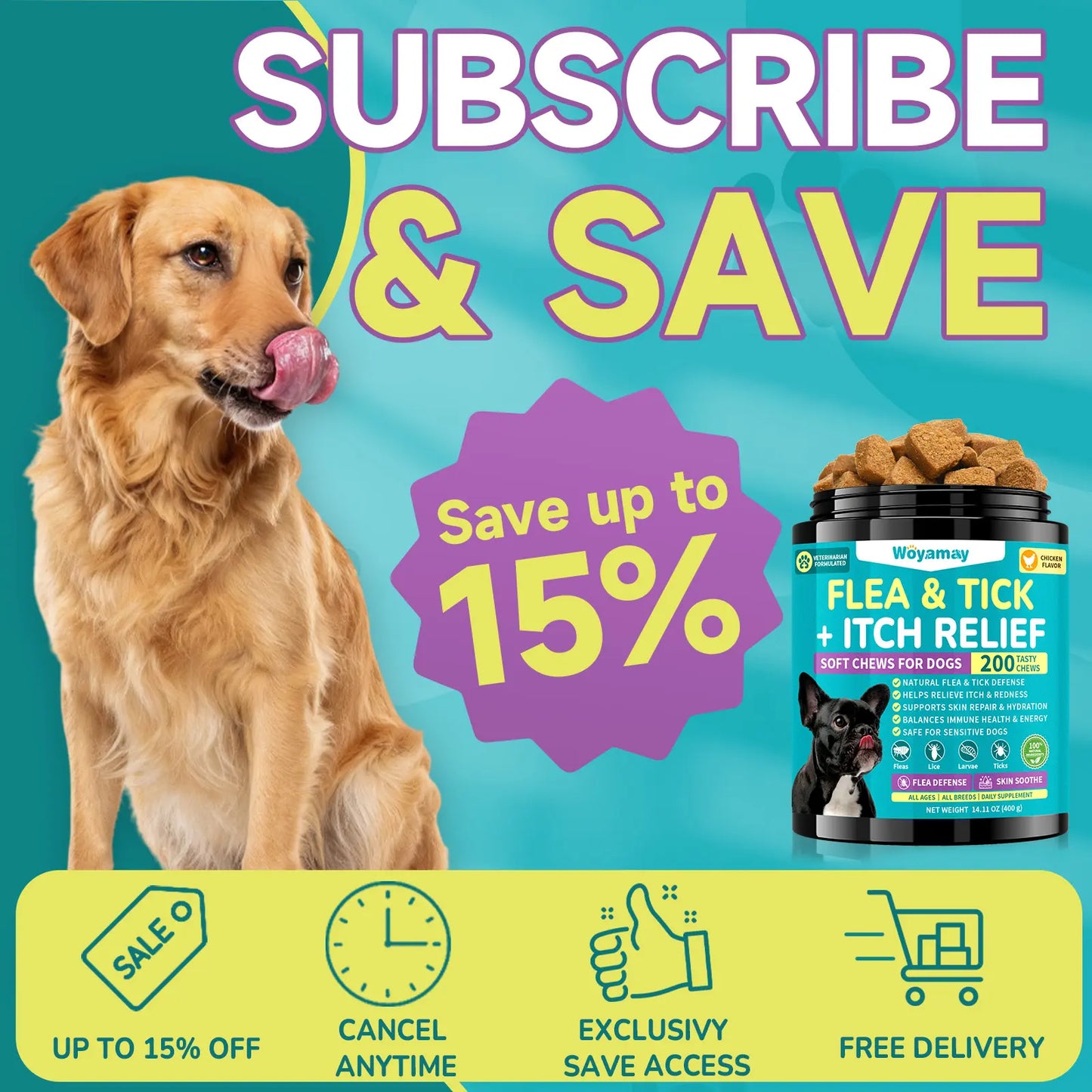 Woyamay Flea & Tick + Itch Relief for Dogs Chewables 200 Soft Chews Chicken Flavor Natural Flea Defense & Skin Repair for All Breeds Daily Supplement #Summeressentials ##Summervibes #Petllover