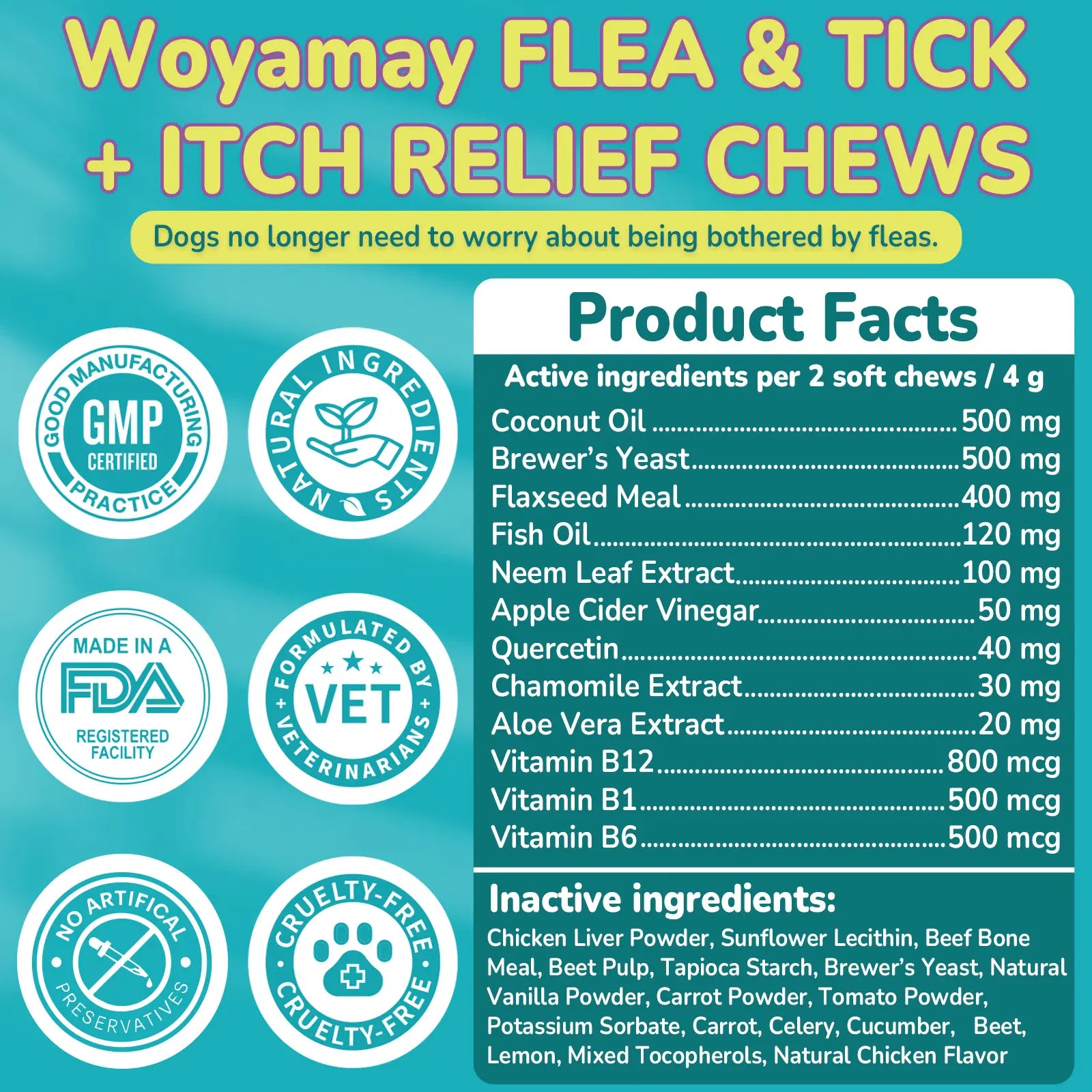 Woyamay Flea & Tick + Itch Relief for Dogs Chewables 200 Soft Chews Chicken Flavor Natural Flea Defense & Skin Repair for All Breeds Daily Supplement #Summeressentials ##Summervibes #Petllover