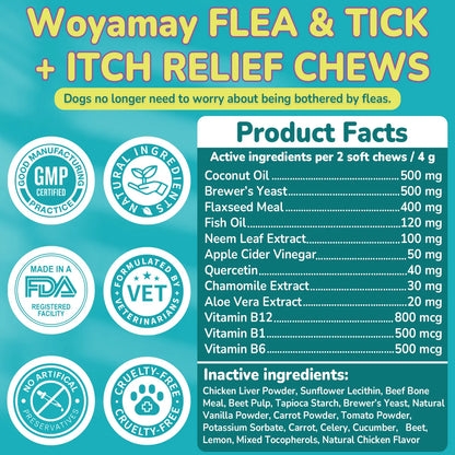 Woyamay Flea & Tick + Itch Relief for Dogs Chewables 200 Soft Chews Chicken Flavor Natural Flea Defense & Skin Repair for All Breeds Daily Supplement #Summeressentials ##Summervibes #Petllover