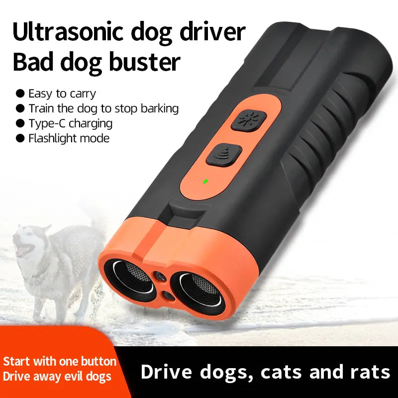 Dog Barking Deterrent Rechargeable, Anti-Barking Tool for Dogs, Ultrasonic Dual Emitter 50Ft Security Correction Tool Control Dog Barking 25Khz, Trainer Barking Silencer Indoor and Outdoor with Flashlight