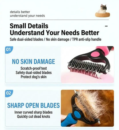 Pet Dematting Undercoat Rake, Double-Sided Deshedding Brush for Dogs & Cats, Pain-Free Tangle Remover, Reduces Shedding & Mats, Grooming Tool, #Summervibers,#